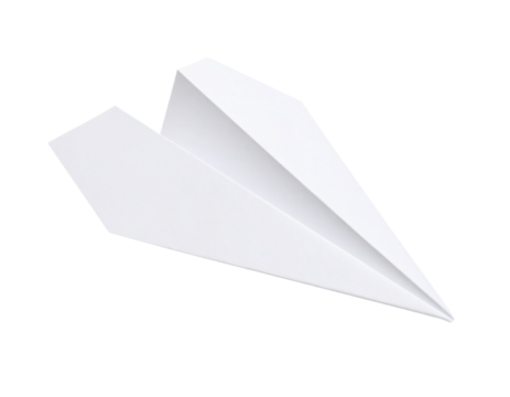White paper airplane isolated on transparent background
