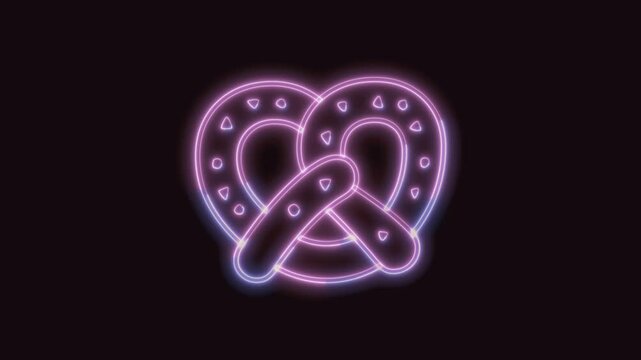 Pretzel Icon Neon Seamless Loop 4K (Black Background) | Animated Promotional Typography for Video Editing