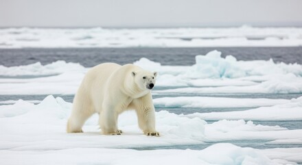 Naklejka premium Majestic polar bear stands on an icy landscape.