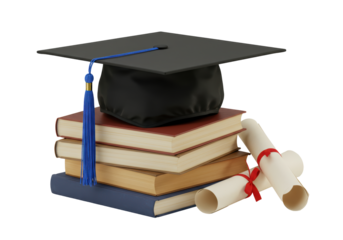 Isolated Graduation Hat with Books