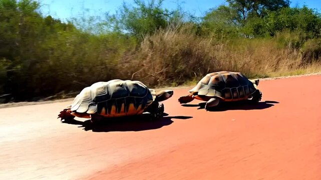 Tortoises moving outdoors