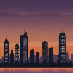 Obraz premium city, skyline, building, architecture, sky, skyscraper, urban, cityscape, downtown, sunset, buildings, business, view, tower, office, panorama, sunrise, sun, travel, construction, dusk, district