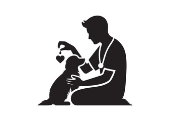 A man holding a dog and care him Silhouette Vector