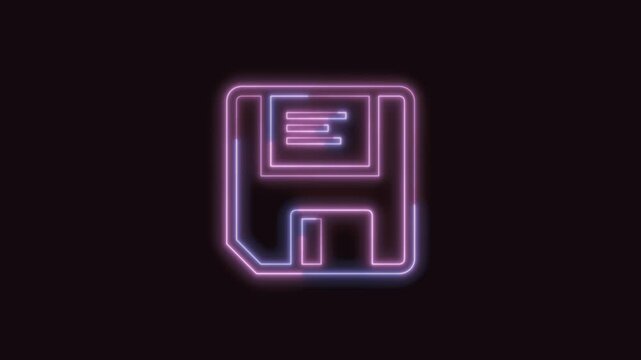 Save Icon Neon Seamless Loop 4K (Black Background) | Animated Promotional Typography for Video Editing
