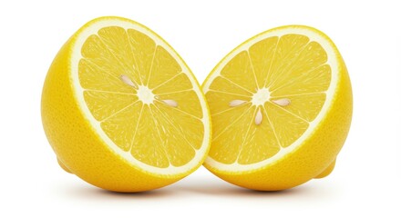 Hyper-Realistic 3D Render of a Fresh Lemon Sliced in Half on White Background