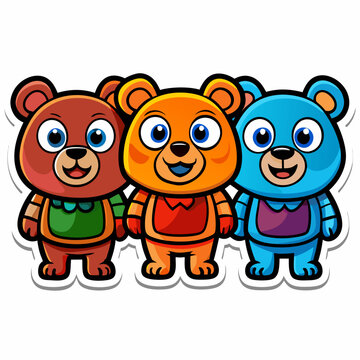 Naklejki  3 Cute Bears set sticker  design and bold line black , white background ,full  color