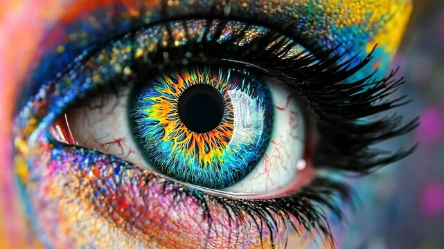 Vibrant eye closeup capturing dynamic colors