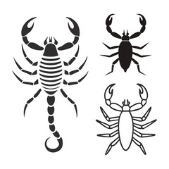 Scorpion Silhouette Icons – Black Vector Insect Illustrations