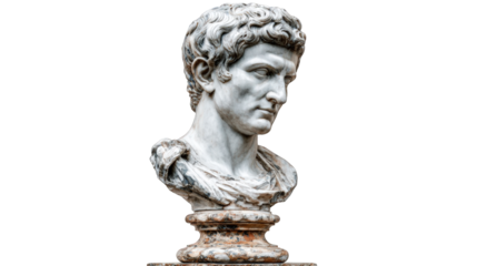 Ancient roman marble bust sculpture detailed closeup studio shot high resolution image perfect for history art history books websites and museums classic on transparent background