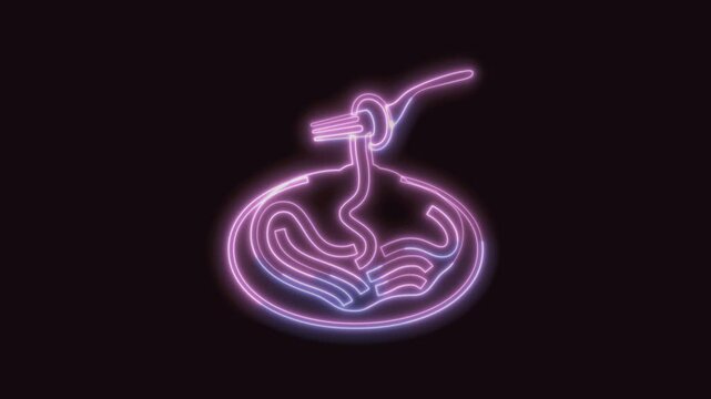 Spaghetti Icon Neon Seamless Loop 4K (Black Background) | Animated Promotional Typography for Video Editing