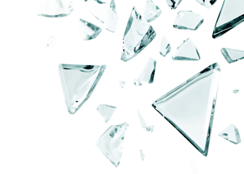  shattered glass pieces flying through air creating isolated on white background PNG
