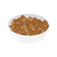 Cartoon bowl filled with milk chocolate chips. Vector food element. For cooking graphics, dessert visuals, candy branding, menu decorations, baking content