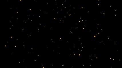 Sparkling golden dots floating in a black background, like tiny stars.