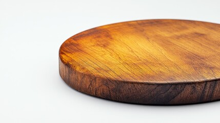 Close-up of a round wooden board with rich texture placed on a clean, minimal background