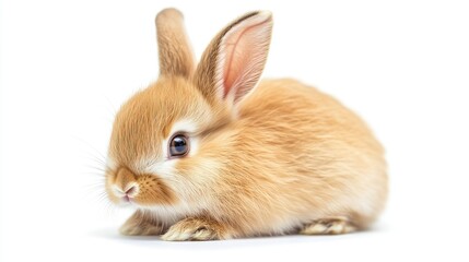Obraz premium Close-up of a tiny cute rabbit with floppy ears, isolated perfectly on a clean white backdrop
