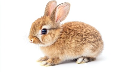 Obraz premium Close-up of a tiny cute rabbit with floppy ears, isolated perfectly on a clean white backdrop