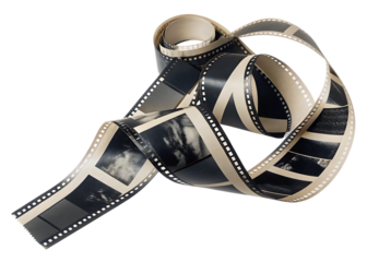 tangled roll of photographic film with black and white isolated on white background PNG