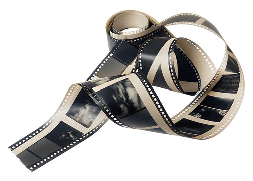 tangled roll of photographic film with black and white isolated on white background PNG