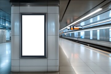 Blank Vertical Advertising Billboard Display in Modern Urban Setting for High-Visibility Branding