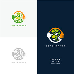 Healthy Nature food logo designs concept vector, Vegetarian food symbol Creative logo