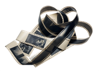 tangled roll of photographic film with black and white isolated on white background PNG