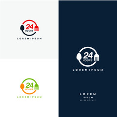 24 Hours Food Logo designs concept vector, Creative logo, Badge, Icon