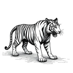 Obraz premium Steampunk Mechanical Tiger Vector Illustration – Retro Futuristic Striped Big Cat with Gears, Armor Plates, and Tech Enhancements – Vintage Sci-Fi Animal Drawing in Black and White
