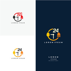 24 Hours Food Logo designs concept vector, Creative logo, Badge, Icon