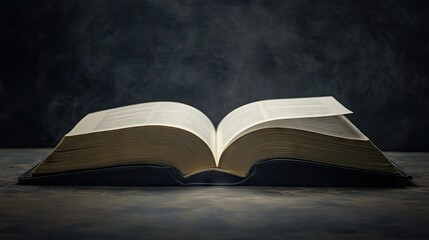 Elegant open book with smooth white blank pages contrasting against a deep shadowed background