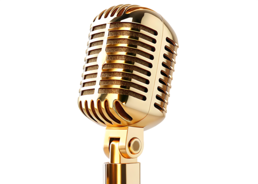  vintage gold microphone isolated on white background PNG