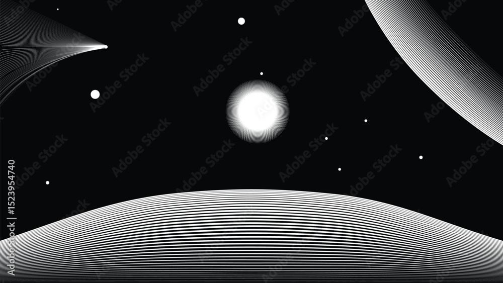 Wall mural star and moon in outer space. futuristic landscape, with lines texture . space landscape with moon a