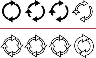 Collection of circular arrow icons illustrating rotation recycling and refresh concepts