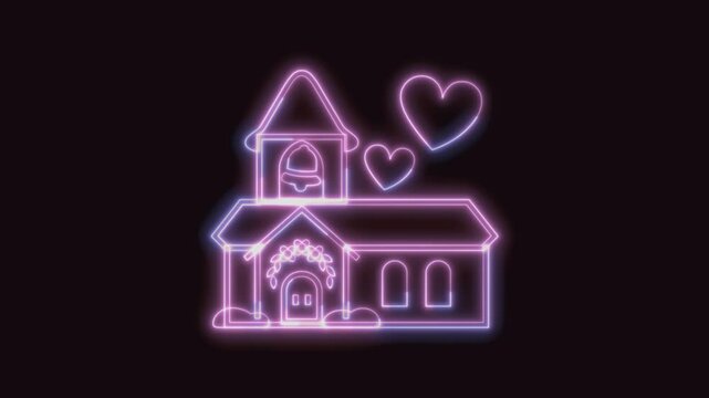 Wedding Icon Neon Seamless Loop 4K (Black Background) | Animated Promotional Typography for Video Editing
