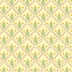 vintage floral seamless pattern with yellow flower moroccan trellis background