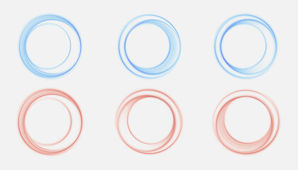 Set of gradient rotating rings with dynamic lines in blue and red tones on white background.
