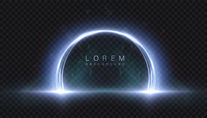 Luminous arc with blue glow and dynamic particle flow on transparent background. Great for sci-fi interfaces, portals or motion design overlays.

