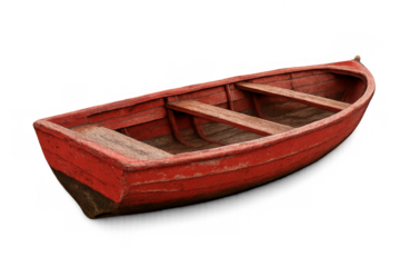 Red Wooden Boat in Isolation: A vibrant red wooden boat isolated against a clean backdrop, evoking tranquility and the call of open waters.