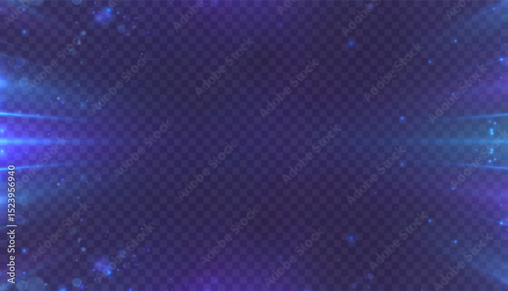 Poster Abstract background with blue rays and glowing particles in neon style. Suitable for interface design, presentations and futuristic projects.
