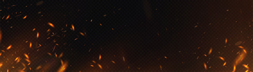 Transparent vector background with fire sparks and smoke clouds. Flame and heat atmosphere for action and fantasy design. © Valeriia