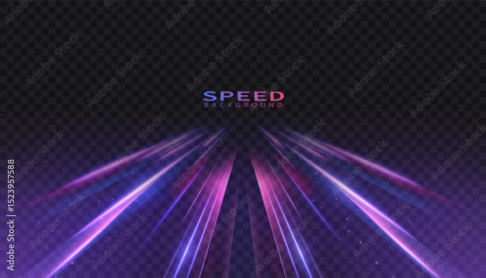 Poster transparent pink-violet rays of light create a feeling of acceleration, movement of the light flow. 