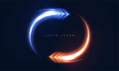 Light circle with neon arrows in cool orange tones. Suitable for energy, progress, movement and techno design themes.