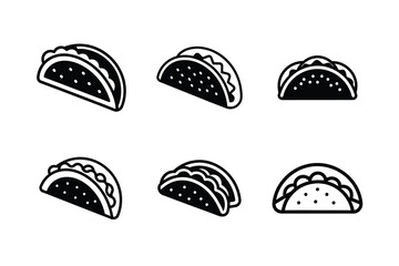 Taco Silhouette and Outline Icon Set vector illustration