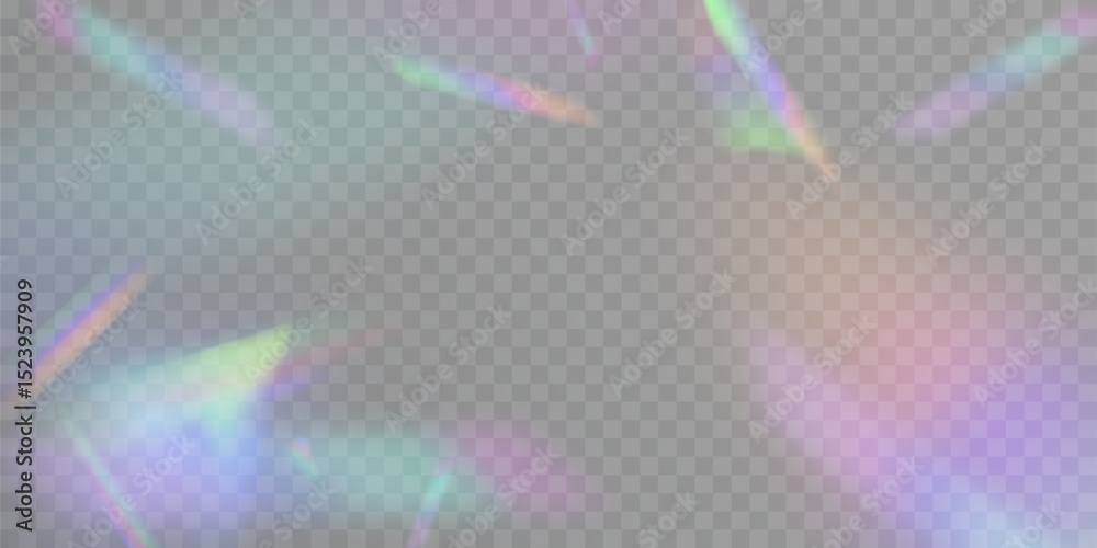 Poster Holographic glare with soft rainbow tints of light on a transparent background. Vector light effect.
