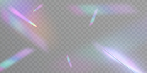 Realistic diamond reflection, rainbow light optical effect Colorful collection, bright spectrum glow rays. Rainbow effect overlay, prismatic crystal refraction.	