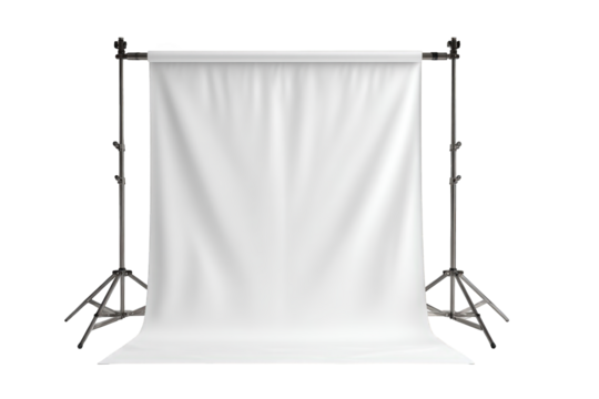 Clean white photography backdrop on studio stands professional seamless fabric background for product photoshoots ideal for fashion ecommerce and on transparent background image