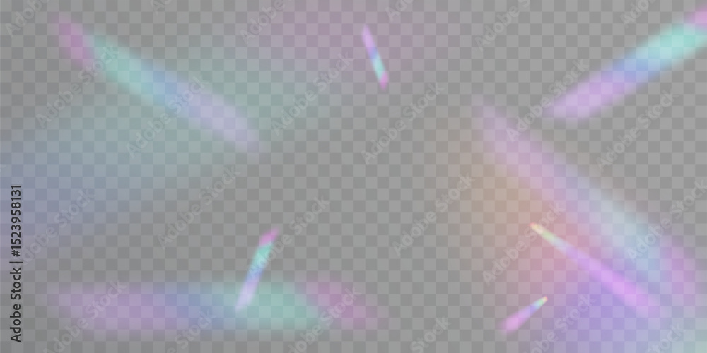Aufkleber holographic glare with soft rainbow tints of light on a transparent background. vector light effect.