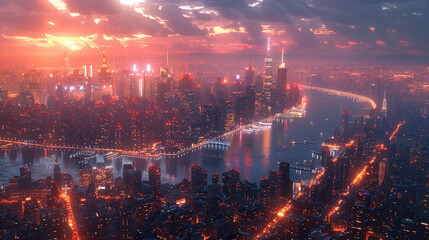 Fototapeta premium Urban Metamorphosis: Day to Night Time-Lapse