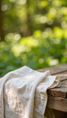   Cozy picnic: soft fabric on a wooden table