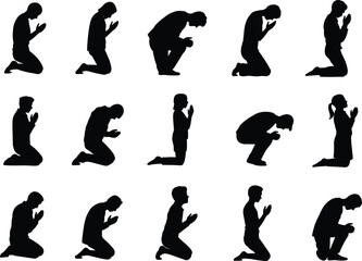Silhouette Praying Poses: Religious Devotion, Meditation, and Spiritual Connection Illustrations