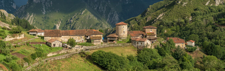 Medieval village of Bandujo in the Asturias region, Spain